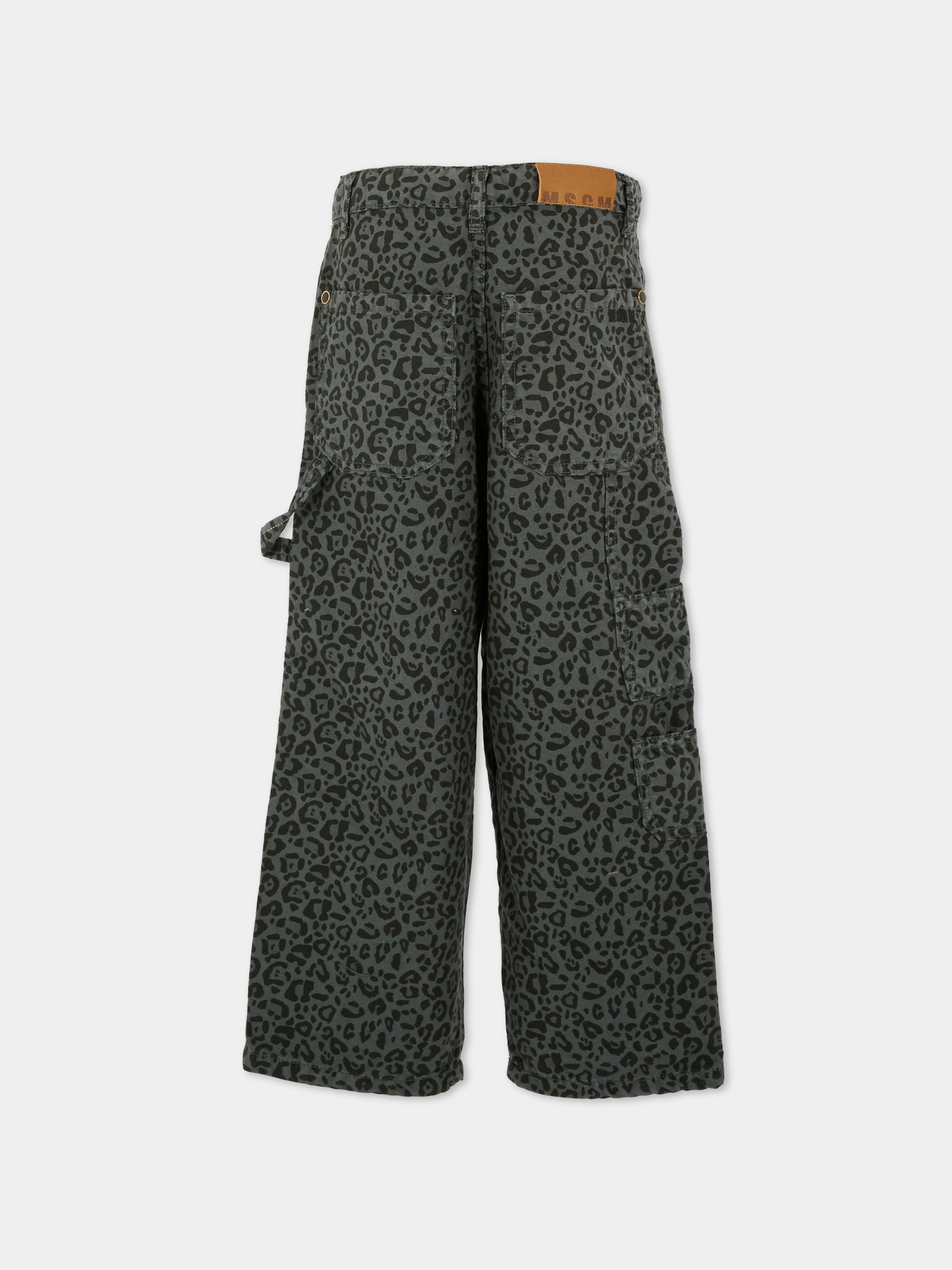 Pantaloni grigi per bambina con stampa maculata,Msgm Kids,F5MSJGPA130 103