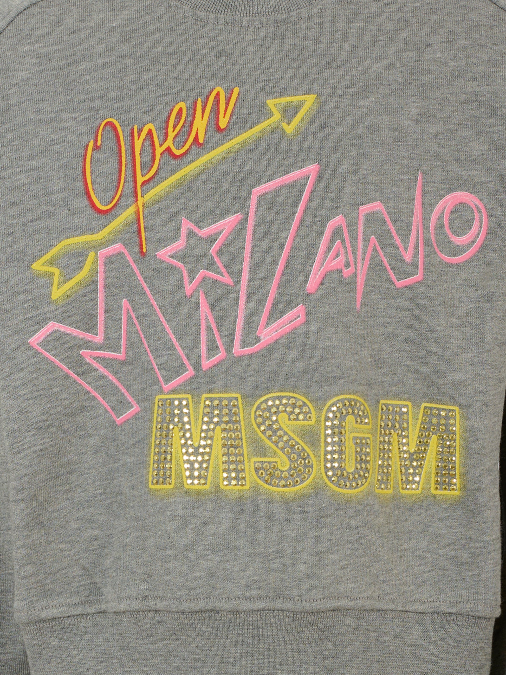 Felpa crop grigia per bambina con logo e strass,Msgm Kids,F5MSJGSW268 104