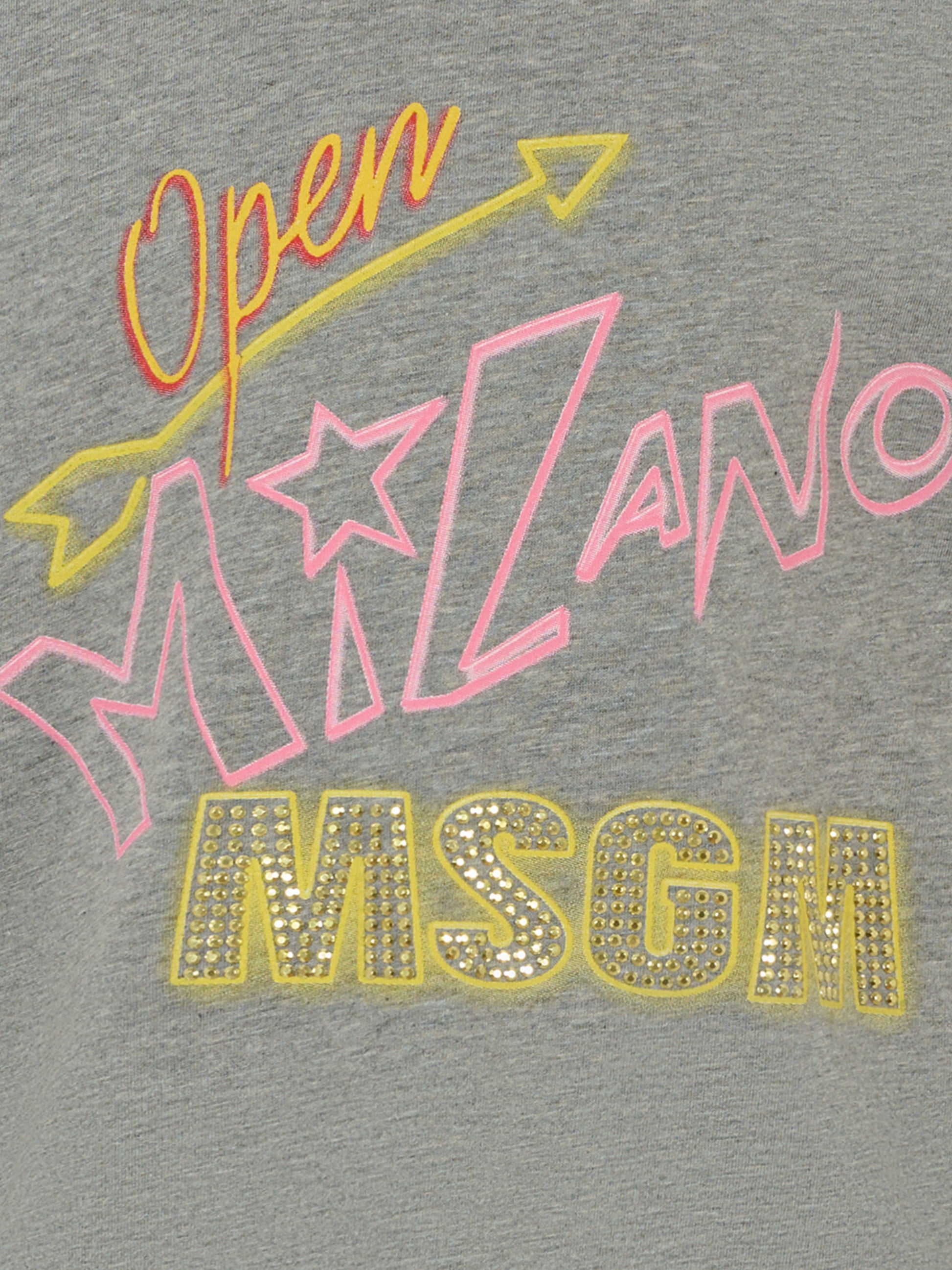 T-shirt grigia per bambina con logo e borchie,Msgm Kids,F5MSJGTH154 104