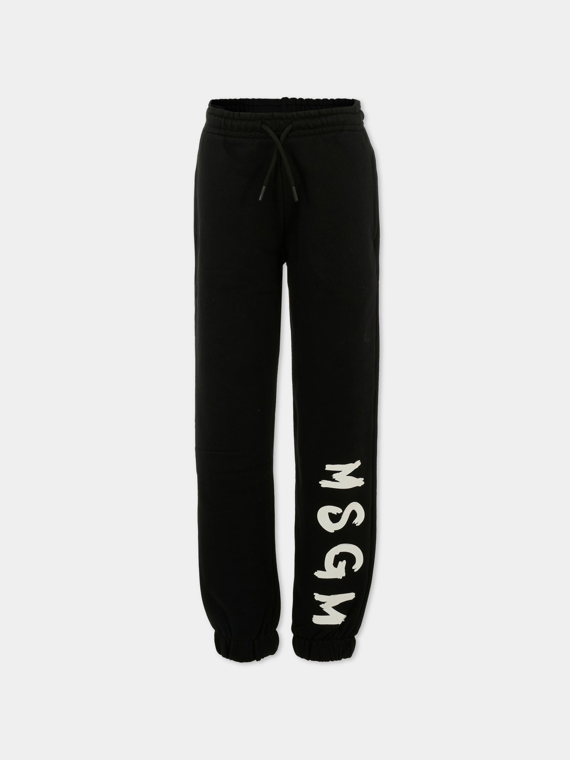 Pantaloni neri per bambini con logo bianco,Msgm Kids,F5MSJUFP024 110