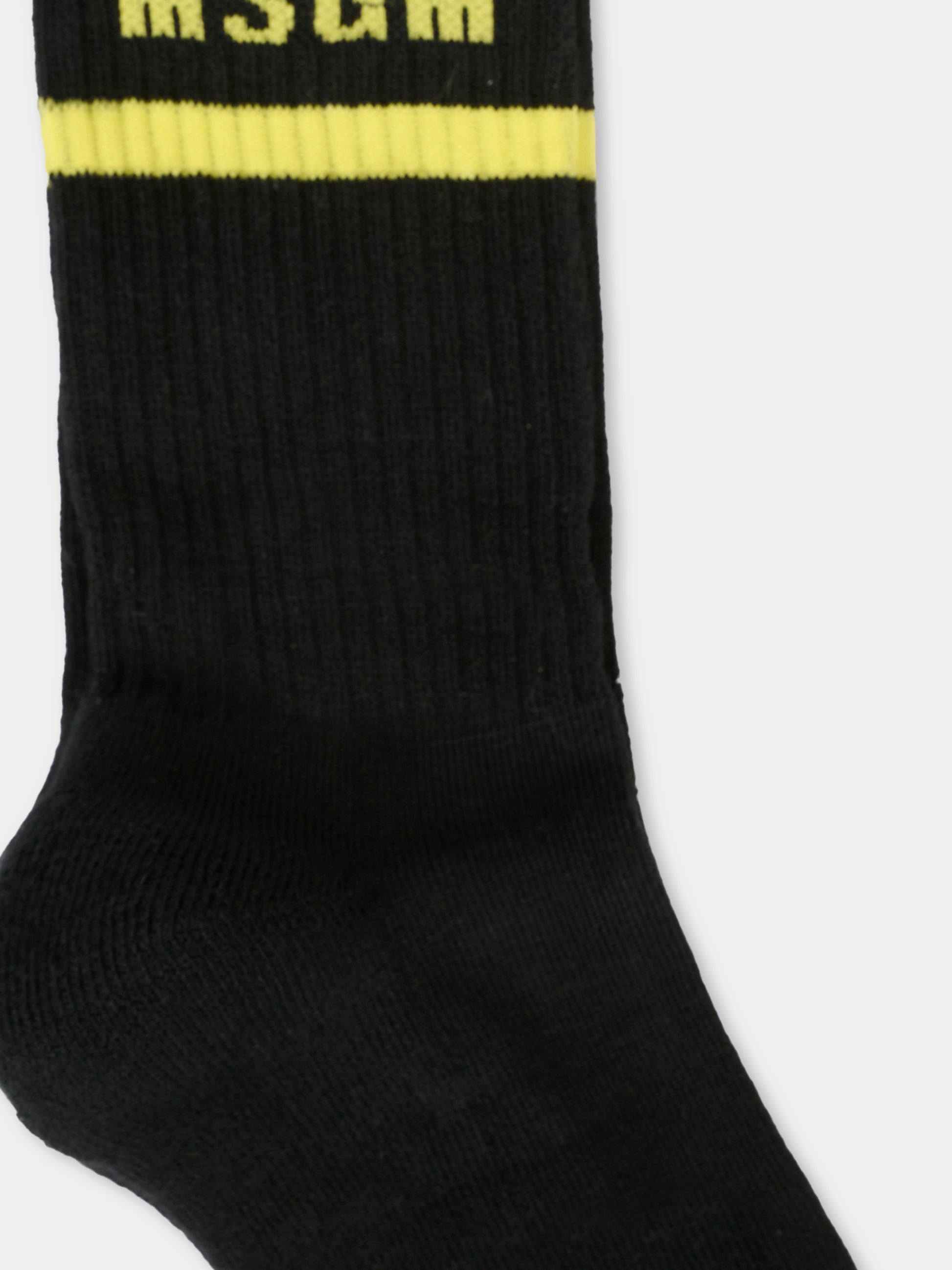 Calze nere per bambini con logo giallo,Msgm Kids,F5MSJUSO278 110/41
