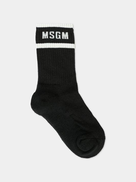 Calze nere per bambini con logo bianco,Msgm Kids,F5MSJUSO278 110