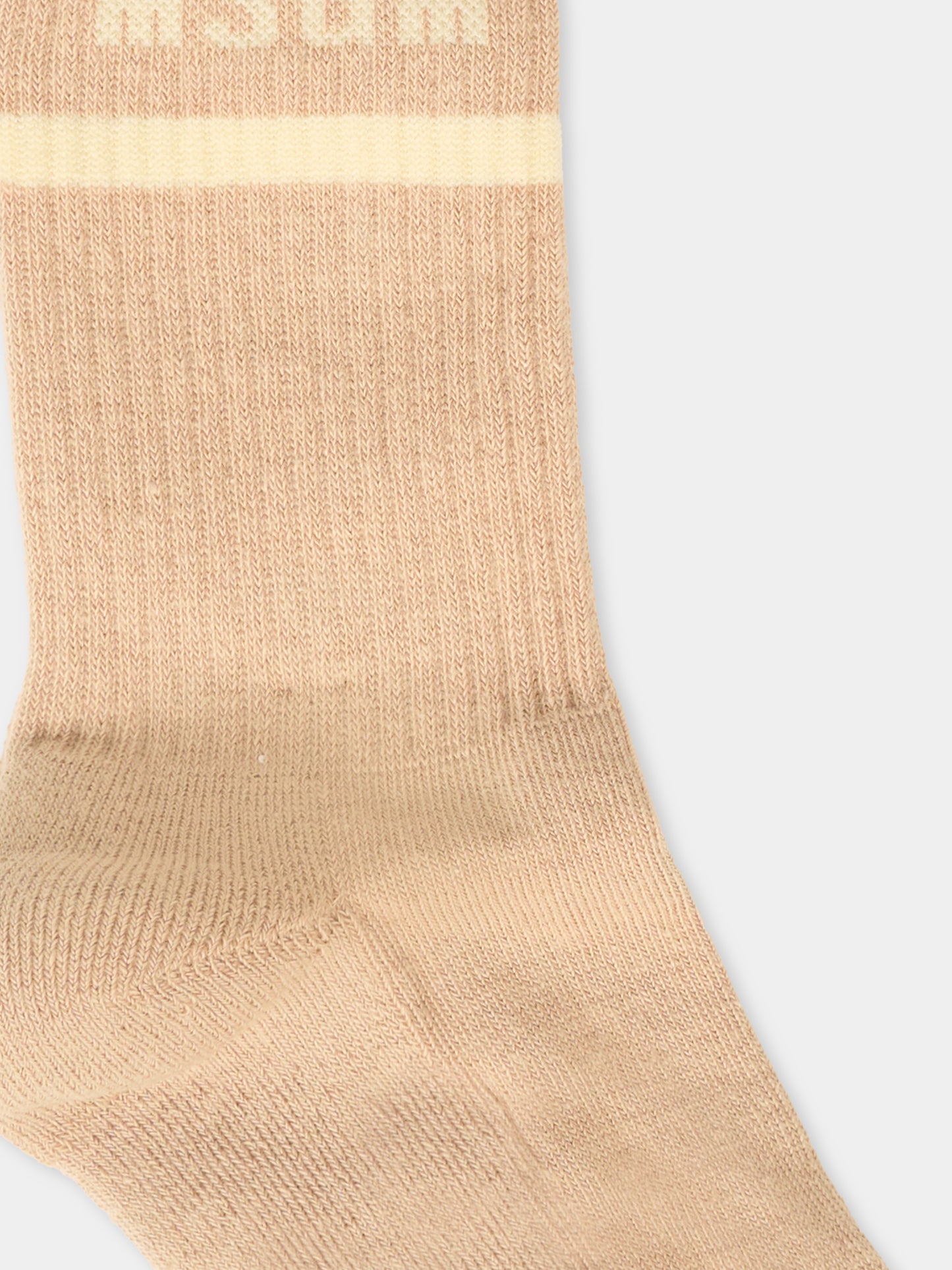 Calze beige per bambini con logo avorio,Msgm Kids,F5MSJUSO278 MS030