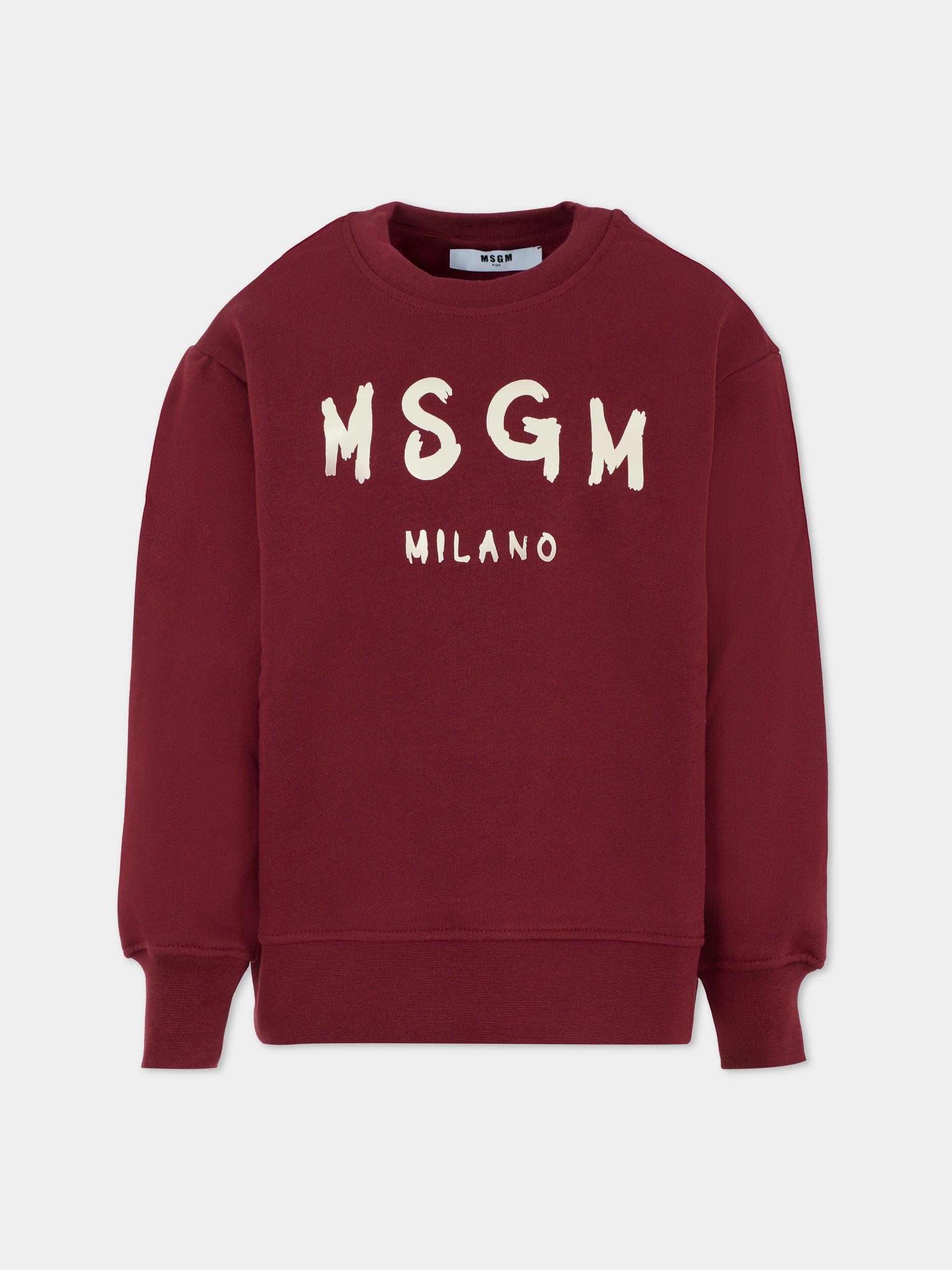 Felpa bordeaux per bambini con logo,Msgm Kids,F5MSJUSW018 MS034
