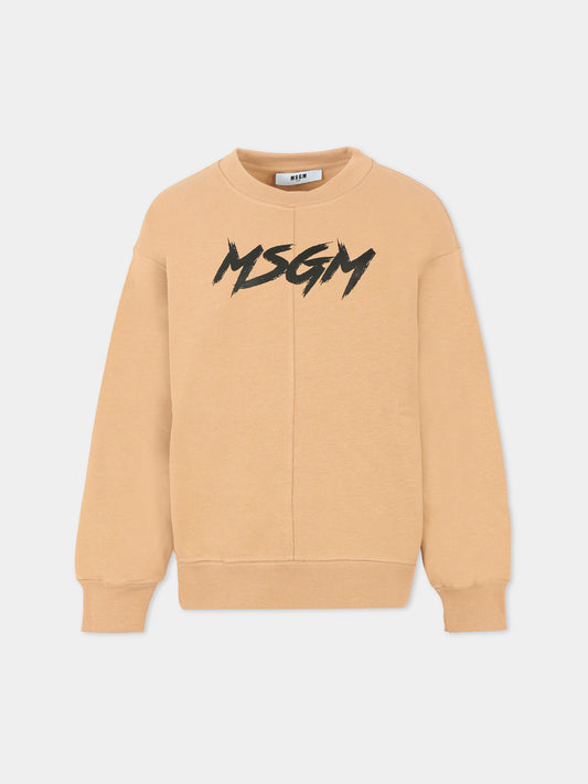 Felpa beige per bambini con logo nero,Msgm Kids,F5MSJUSW049 MS030