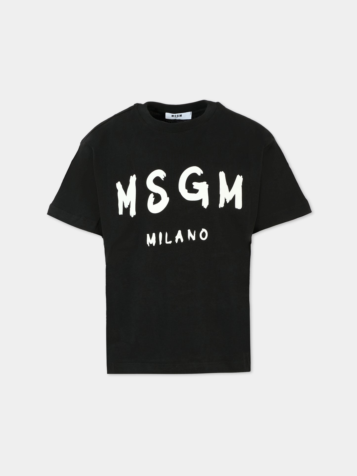 T-shirt nera per bambini con logo bianco,Msgm Kids,F5MSJUTH007 110
