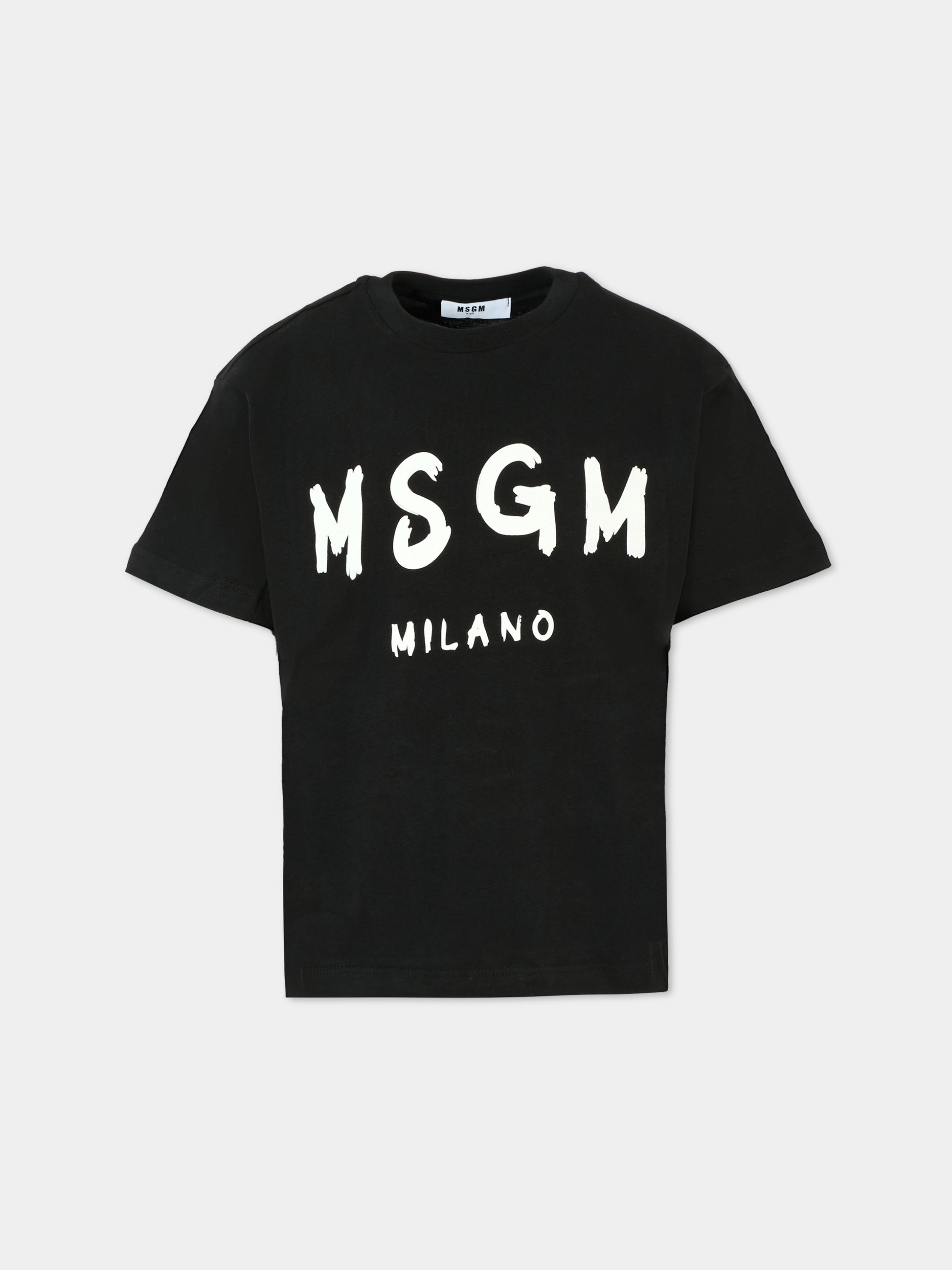 T-shirt nera per bambini con logo bianco,Msgm Kids,F5MSJUTH007 110