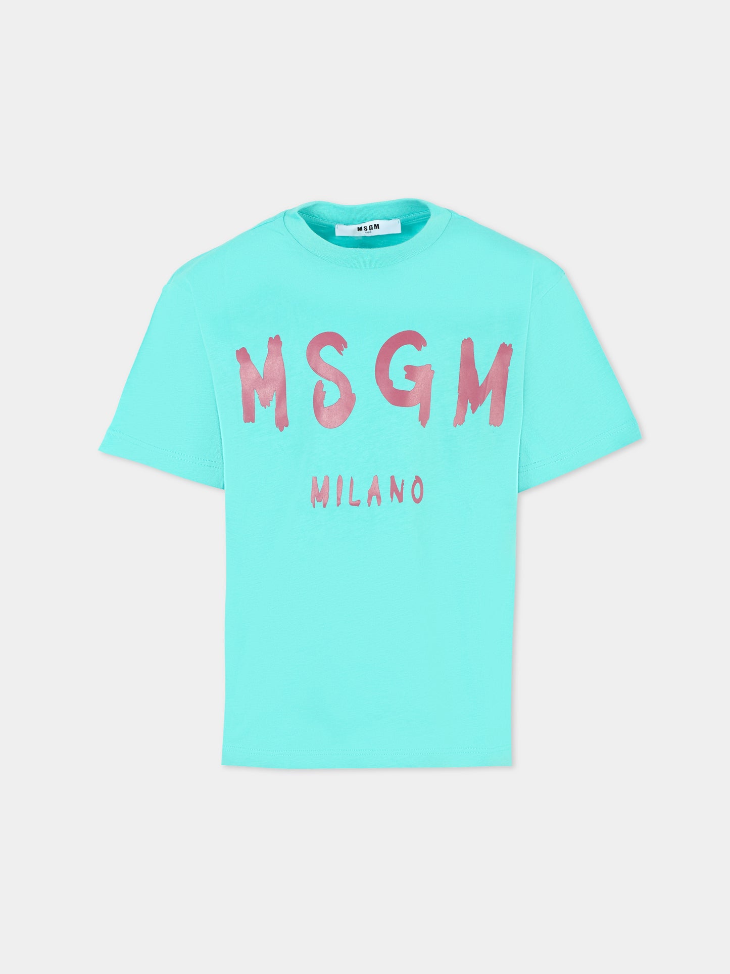 T-shirt turchese per bambini con logo,Msgm Kids,F5MSJUTH007 MS037