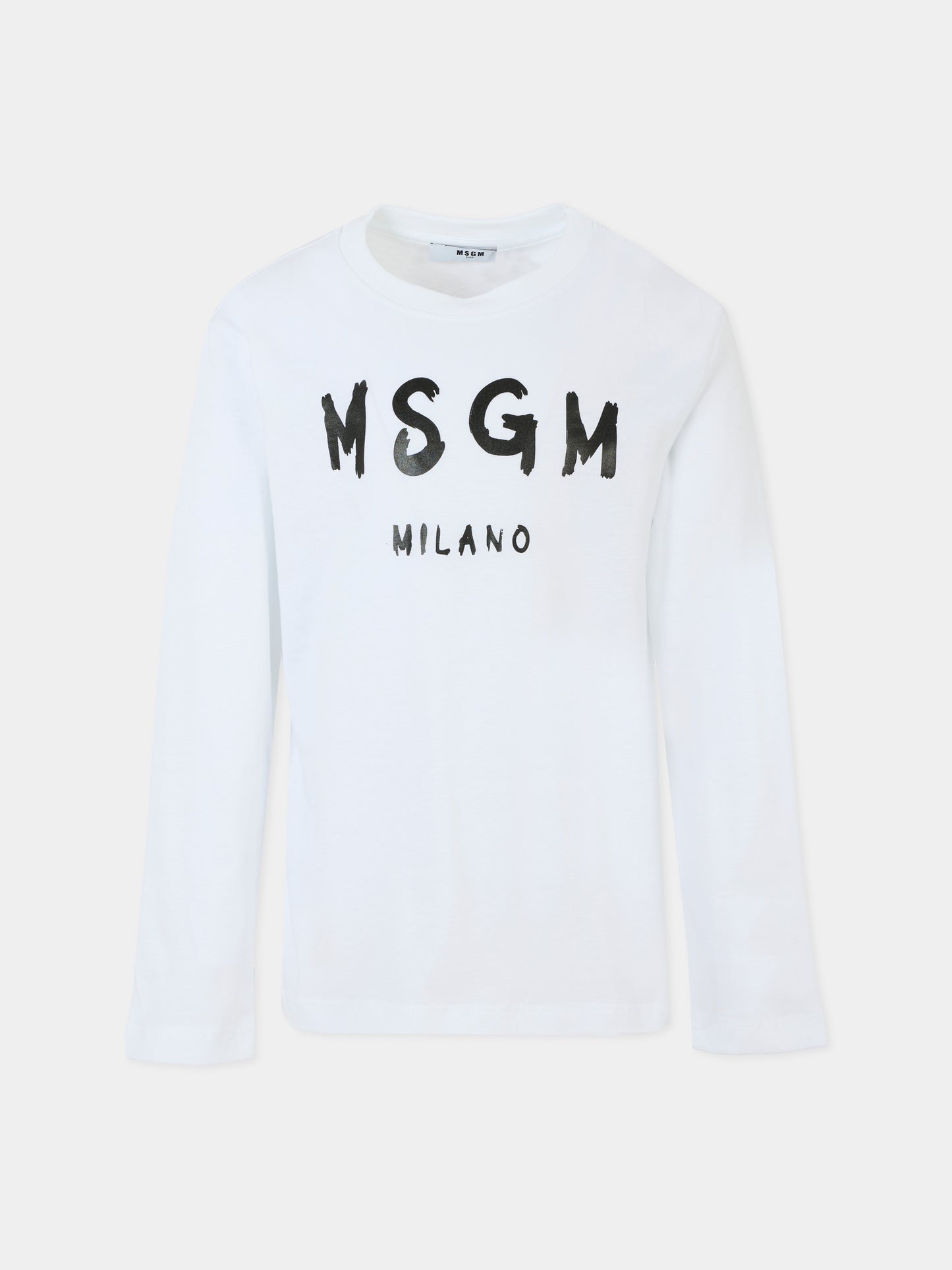 T-shirt bianca per bambini con logo nero,Msgm Kids,F5MSJUTH008 001