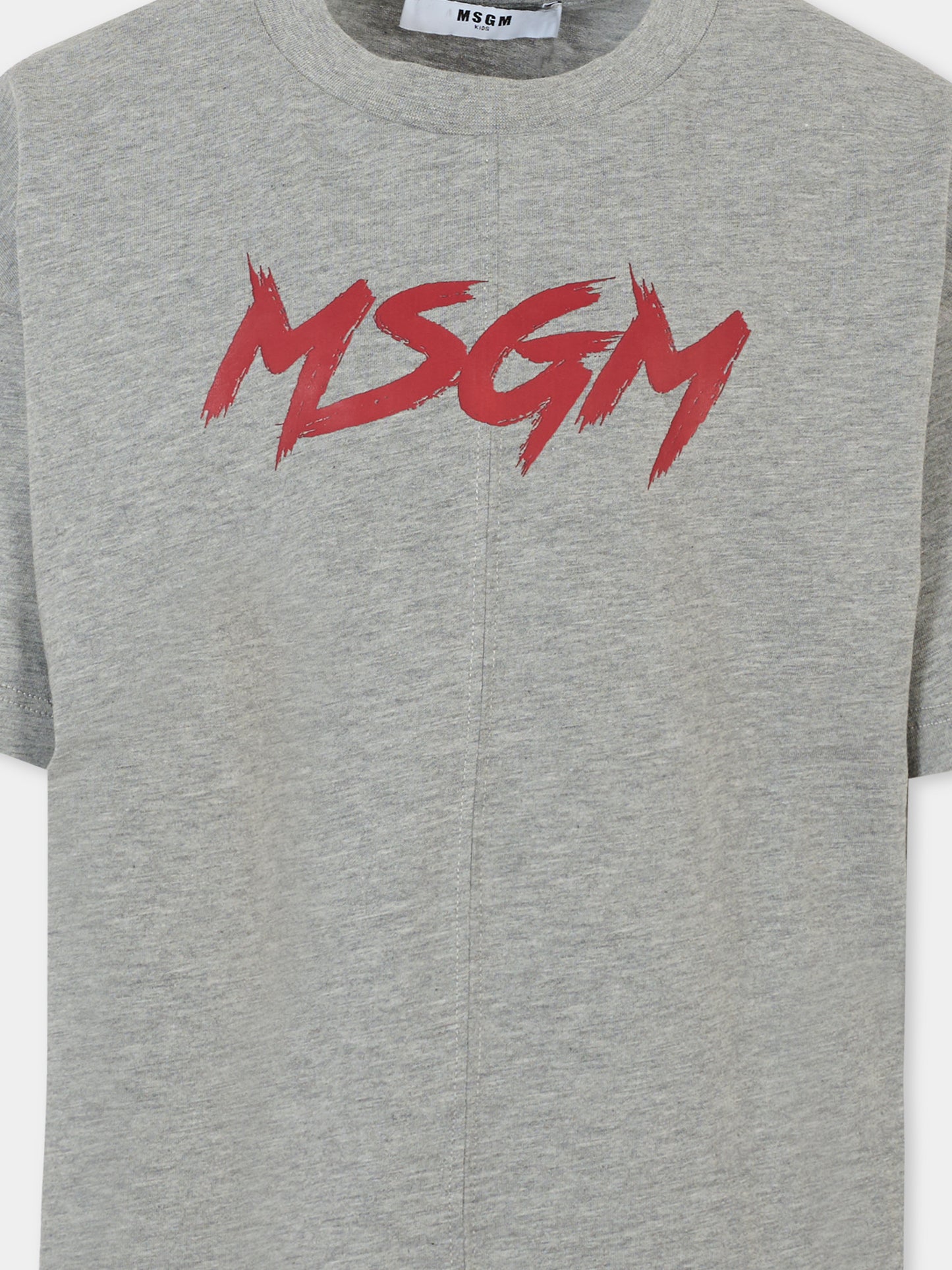T-shirt grigia per bambino con logo rosso,Msgm Kids,F5MSJUTH050 104