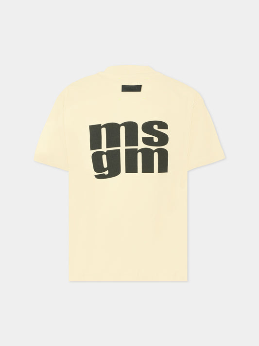 T-shirt beige per bambina con logo nero,Msgm Kids,F5MSJUTH056 MS041