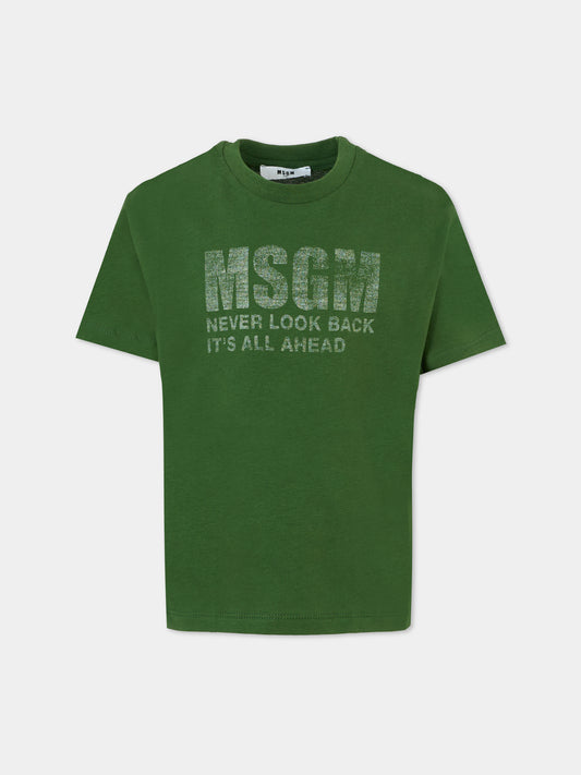 T-shirt verde alla per bambini con logo,Msgm Kids,F5MSJUTH087 MS039