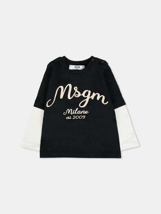 T-shirt nera per neonato con logo,Msgm Kids,F5MSNBTH297 110