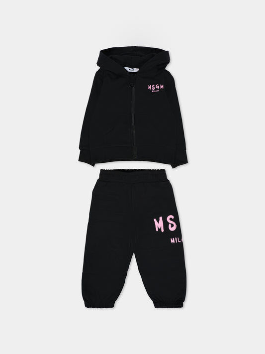 Completo nero per neonata con logo rosa,Msgm Kids,F5MSUNSF280 110/83
