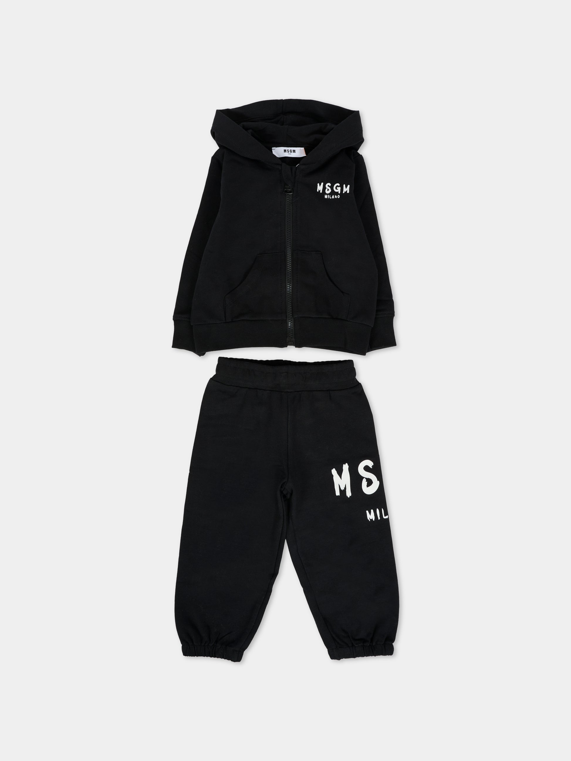 Completo nero per neonati con logo bianco,Msgm Kids,F5MSUNSF280 110