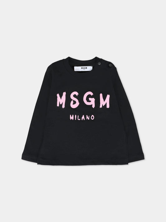 T-shirt nera per neonata con logo,Msgm Kids,F5MSUNTH283 110/83