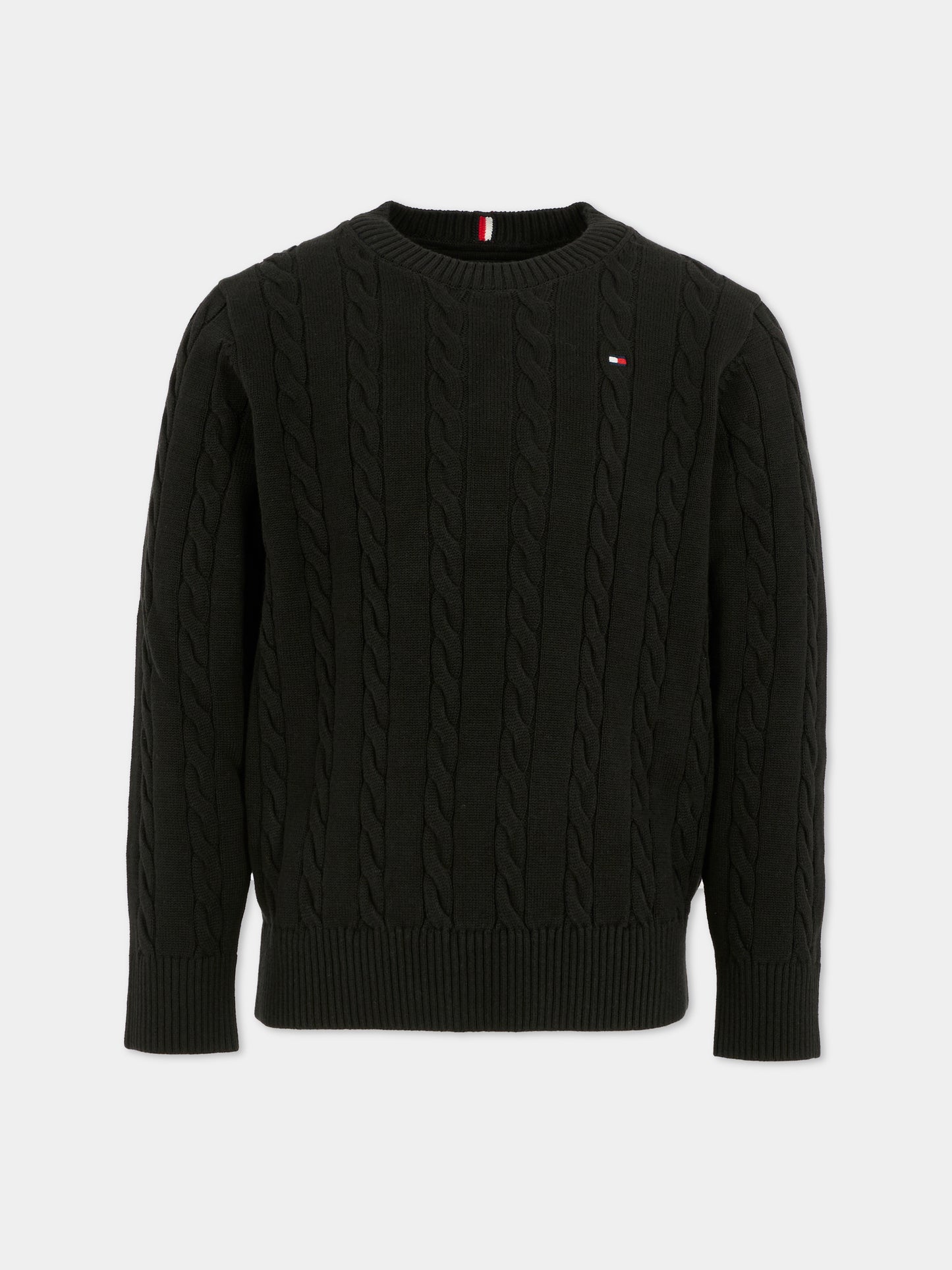 Maglione nero per bambini con bandierina,Tommy Hilfiger Junior,25WTHKB0KB09753 BDS