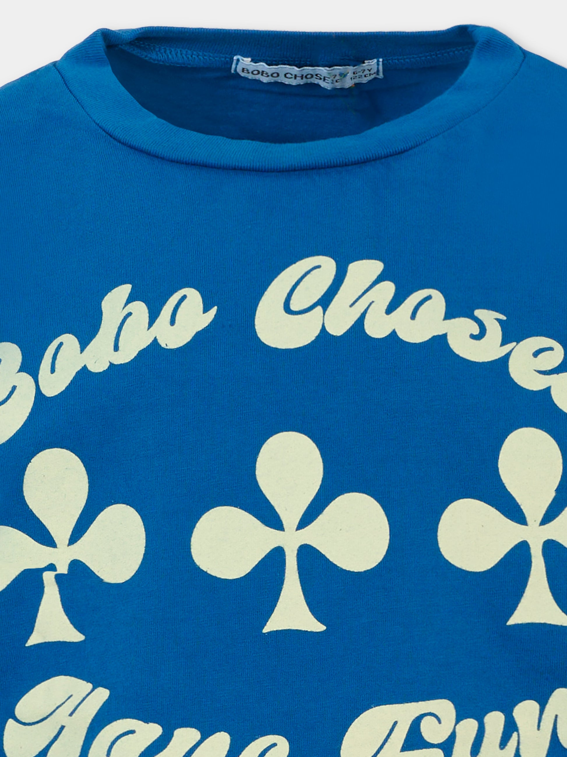 T-shirt azzurra per bambini con logo e scritta,Bobo Choses,B225AC008