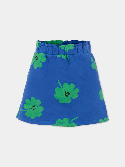 Gonna blu per bambina con quadrifoglio all over,Bobo Choses,B225AC104