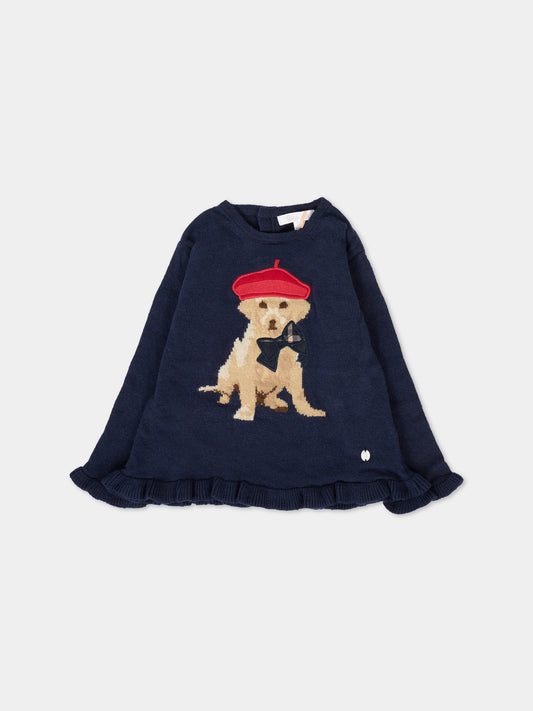 Maglione blu per neonata con cane,Patachou,PAP SWE4133269 360