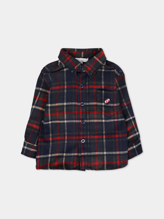 Camicia blu per neonato con patch ricamato,Patachou,PAP CM4133306 Z0133