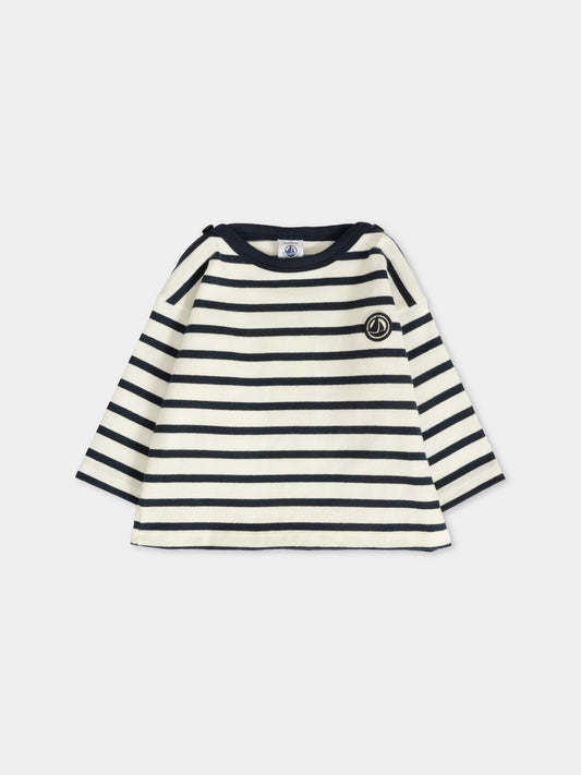 T-shirt bianca per neonati con logo,Petit Bateau,A0E70 01