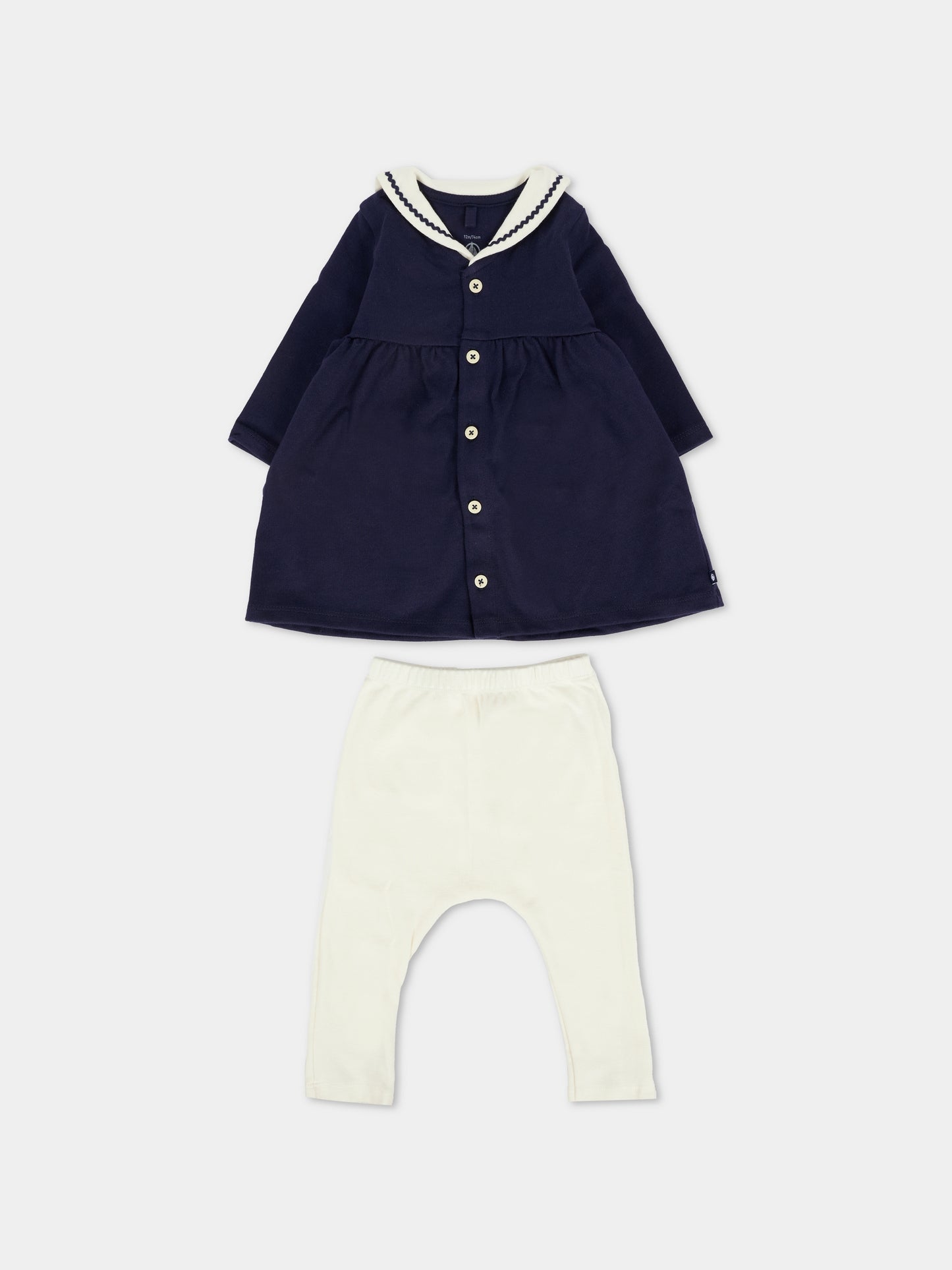 Vestito blu per neonata con colletto alla marinara,Petit Bateau,A0ELG 01