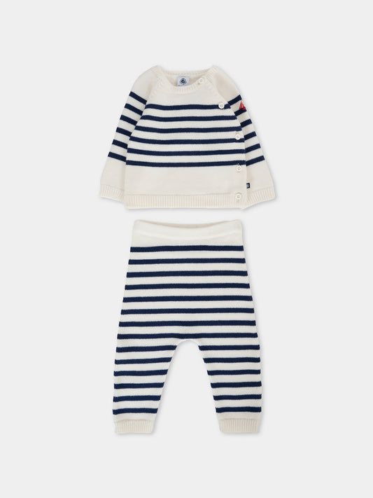 Completo avorio per neonato con logo rosso,Petit Bateau,A0ECR 01
