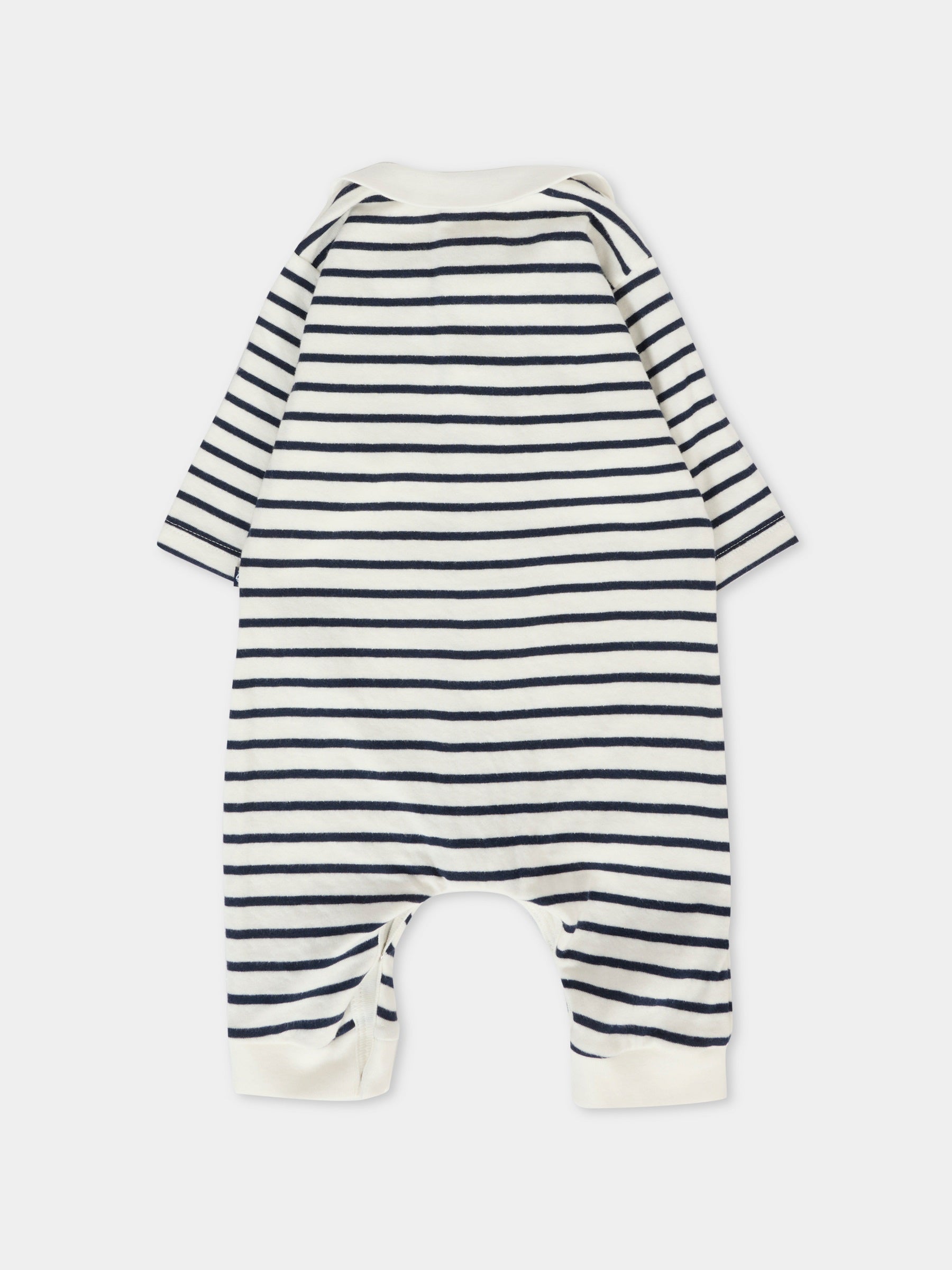 Tutina bianca a righe per neonato con logo,Petit Bateau,A0EKQ 01