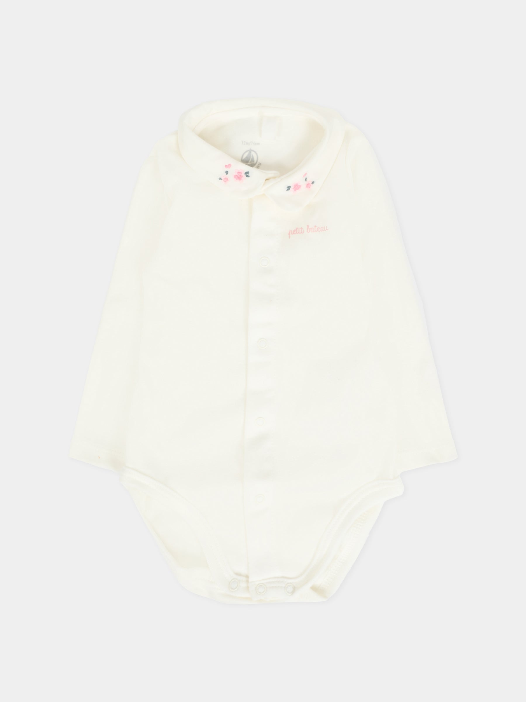 Body avorio per neonata con fiori ricamati,Petit Bateau,A0EKL 03