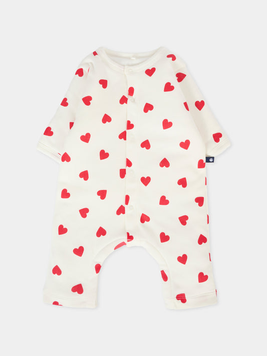 Tutina avorio per neonata con cuori rossi,Petit Bateau,A0EKO 03