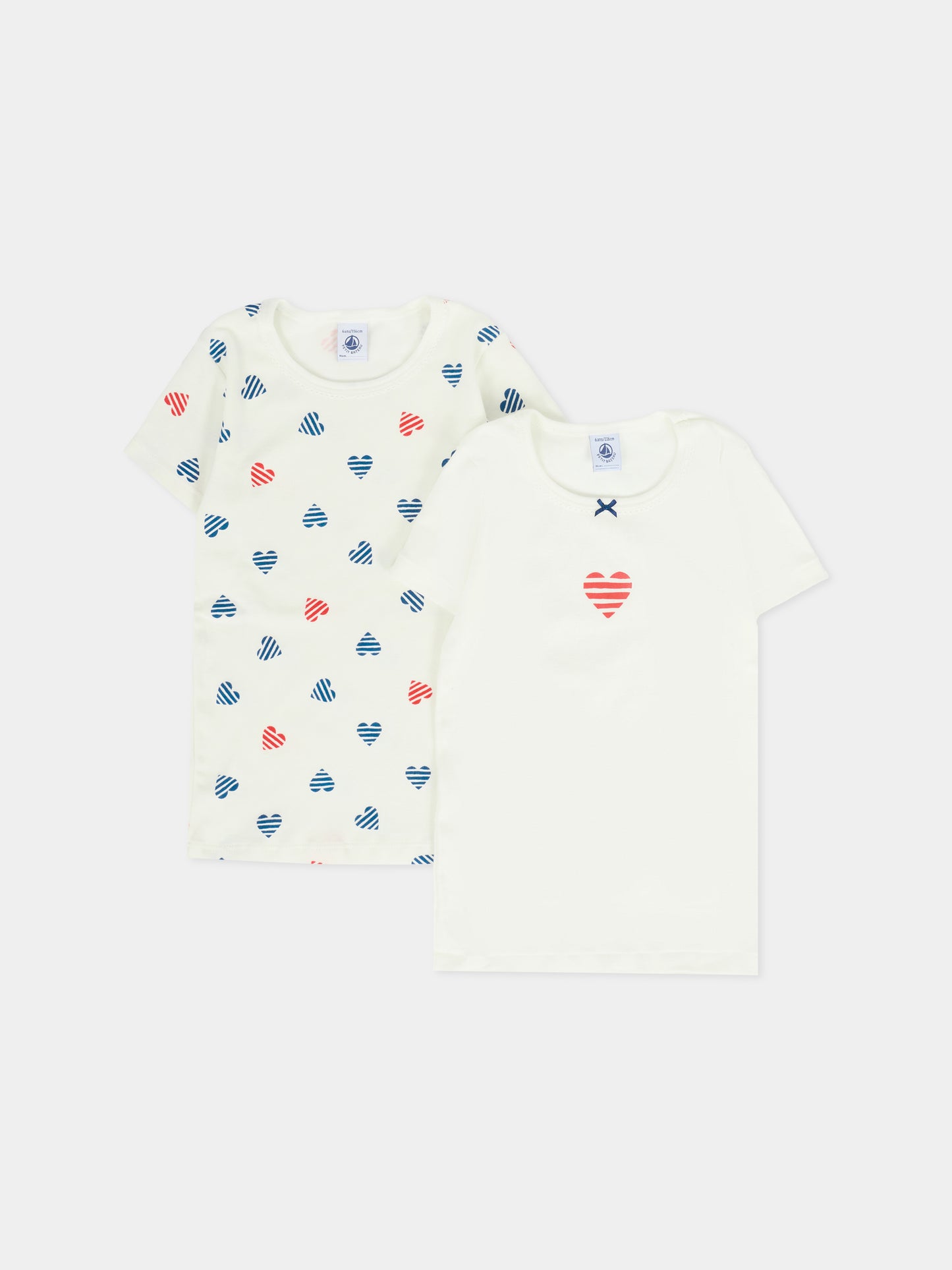 Set canottiere bianche per bambina con cuori,Petit Bateau,A0D2C 00