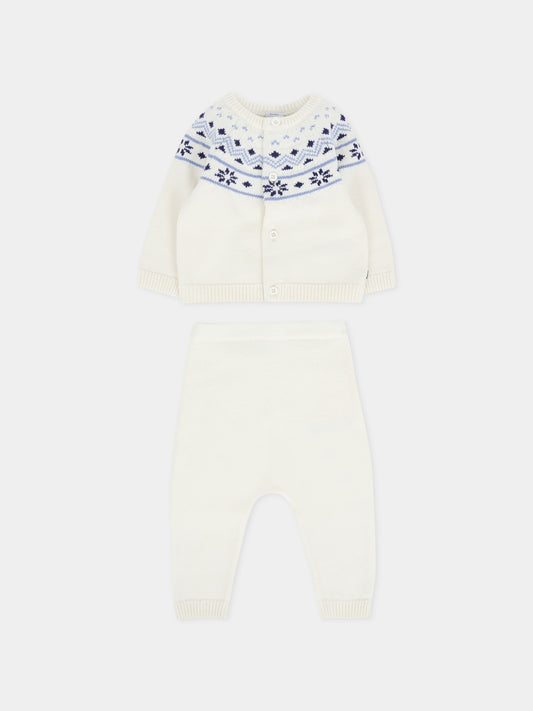 Completo nascita avorio per neonati con motivo nordico blu,Petit Bateau,A0ECE 01