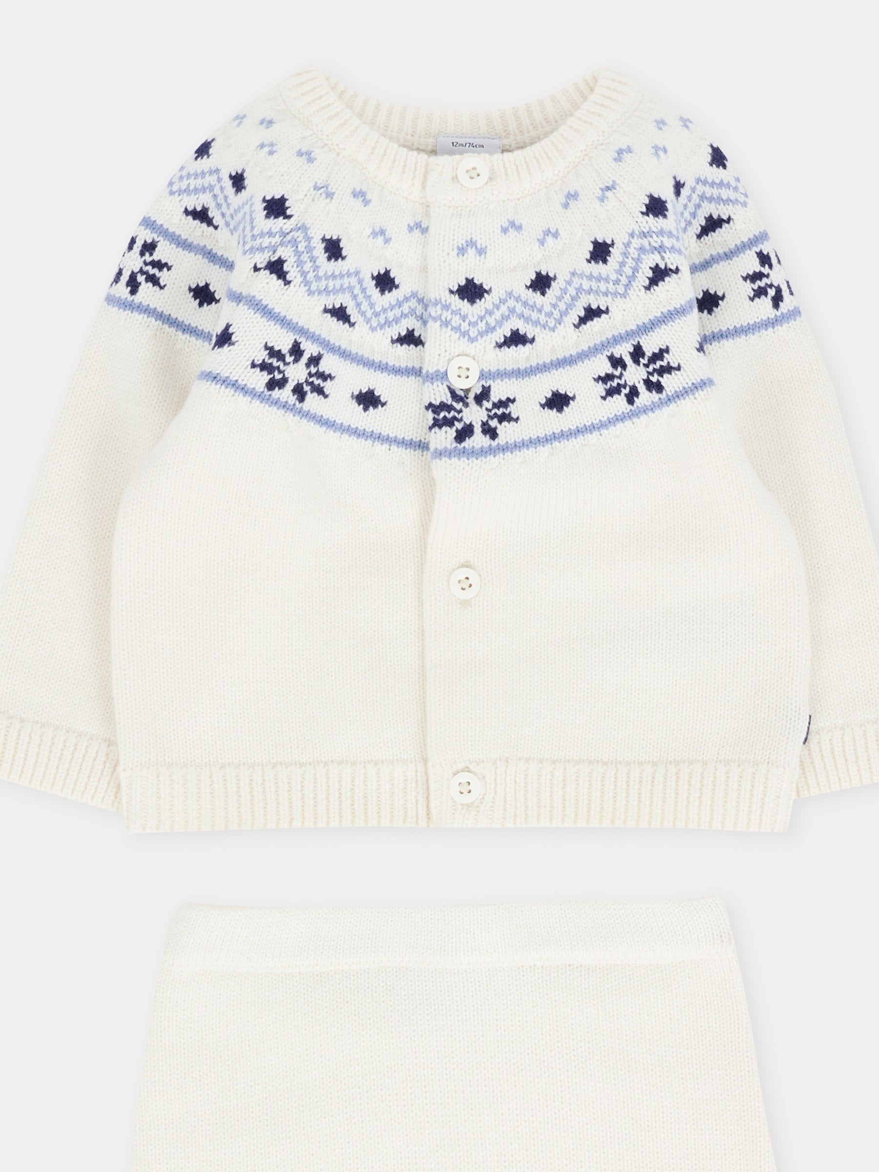 Completo nascita avorio per neonati con motivo nordico blu,Petit Bateau,A0ECE 01