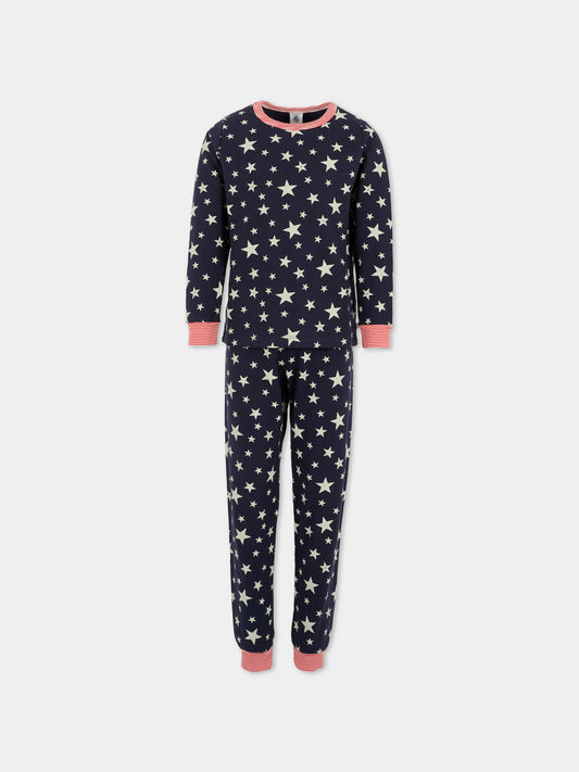 Pigiama blu per bambini con stelle all over,Petit Bateau,A0DW4 01