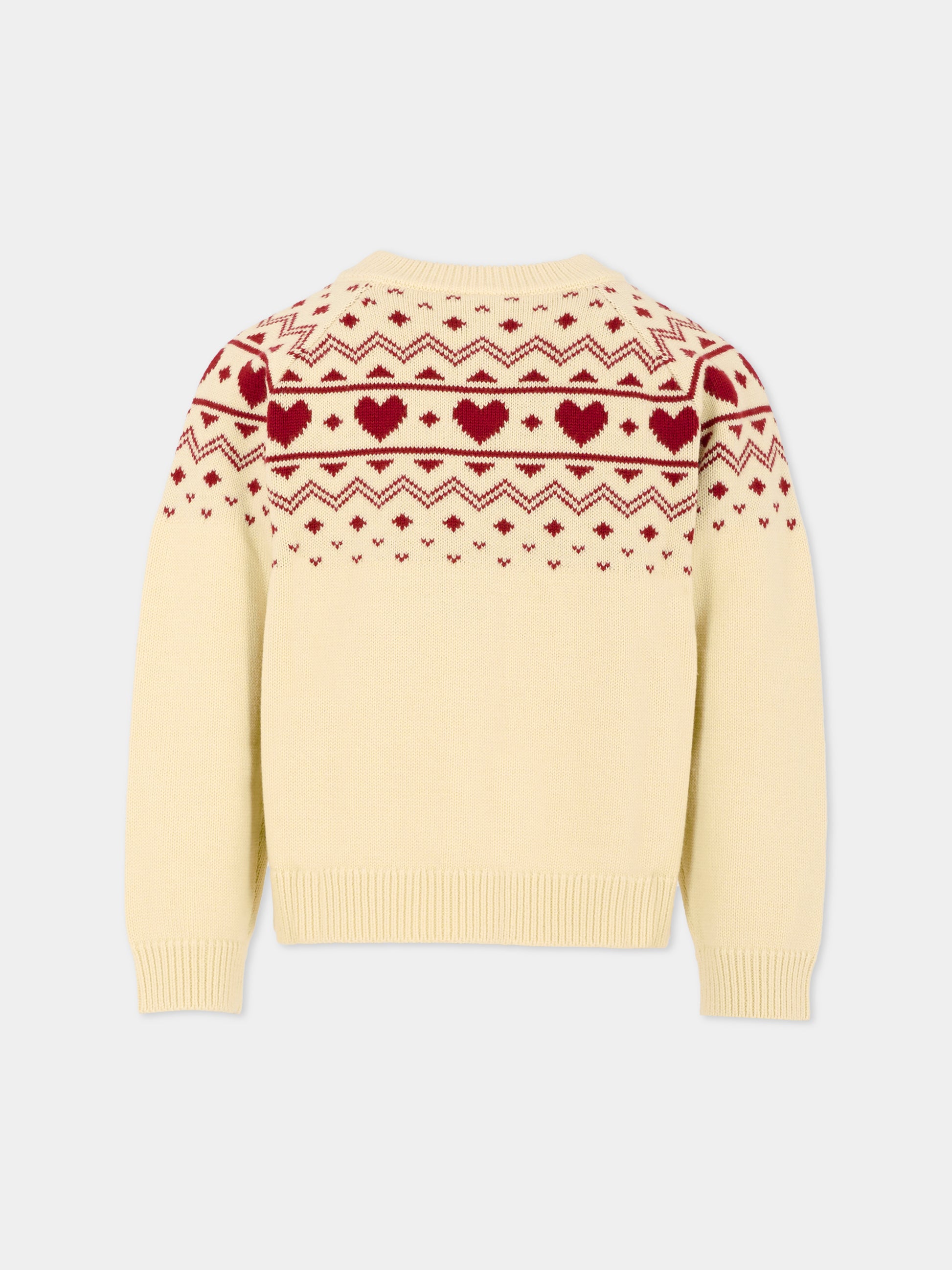 Cardigan beige per bambina con cuori,Petit Bateau,A0EGM 01