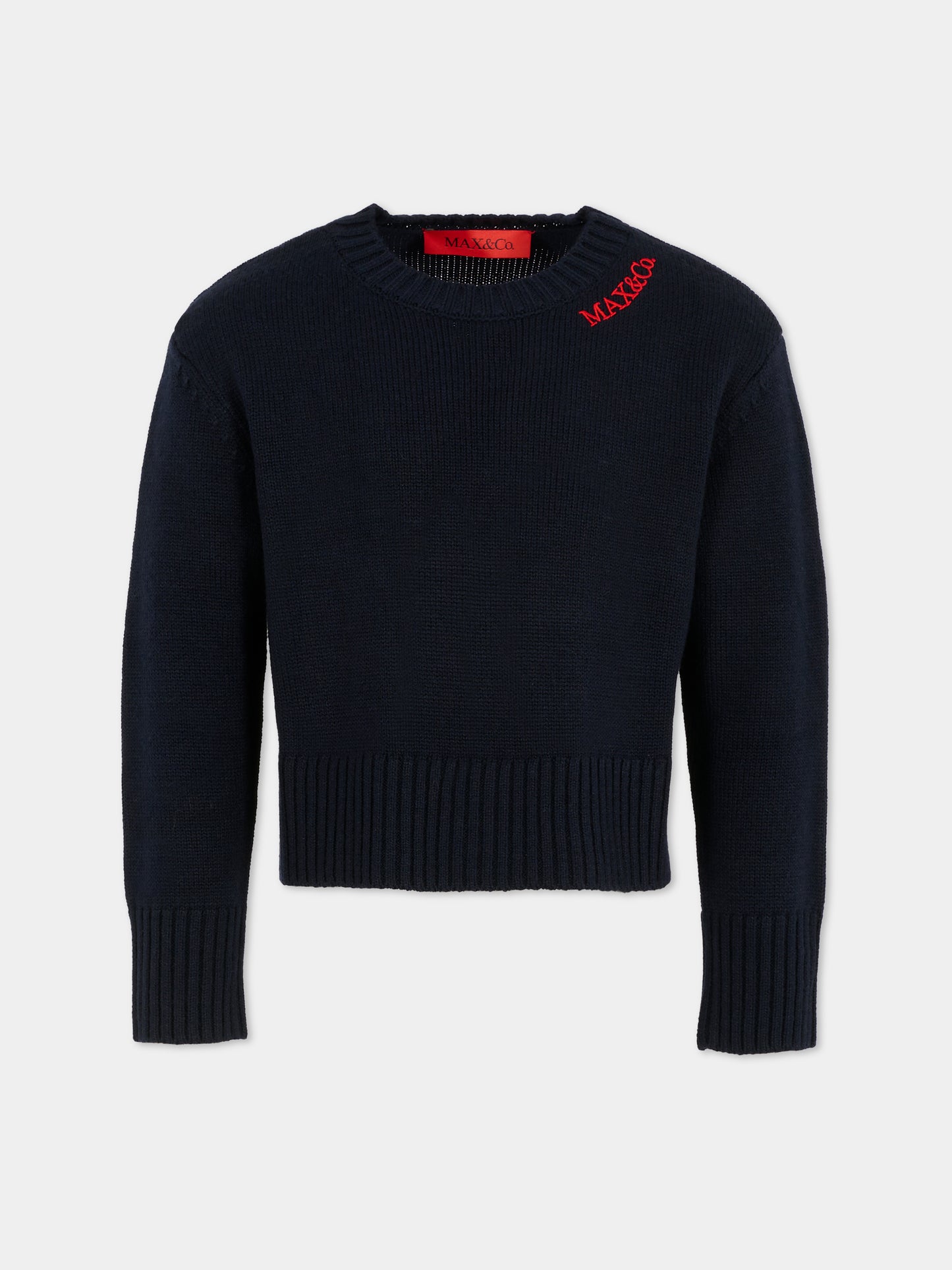 Maglione blu per bambina con logo,Max&co,MX0251-MX043-MX853