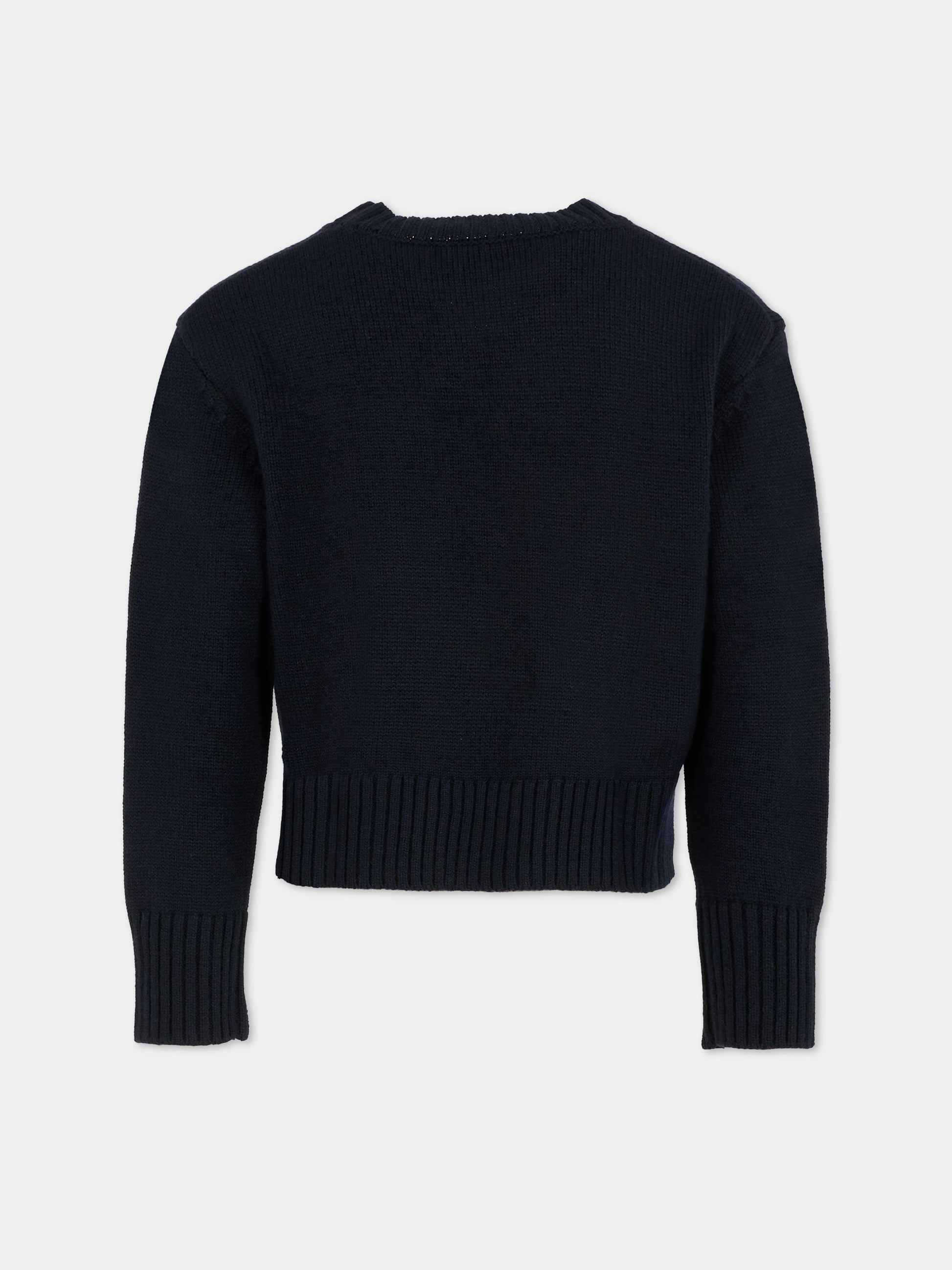 Maglione blu per bambina con logo,Max&co,MX0251-MX043-MX853