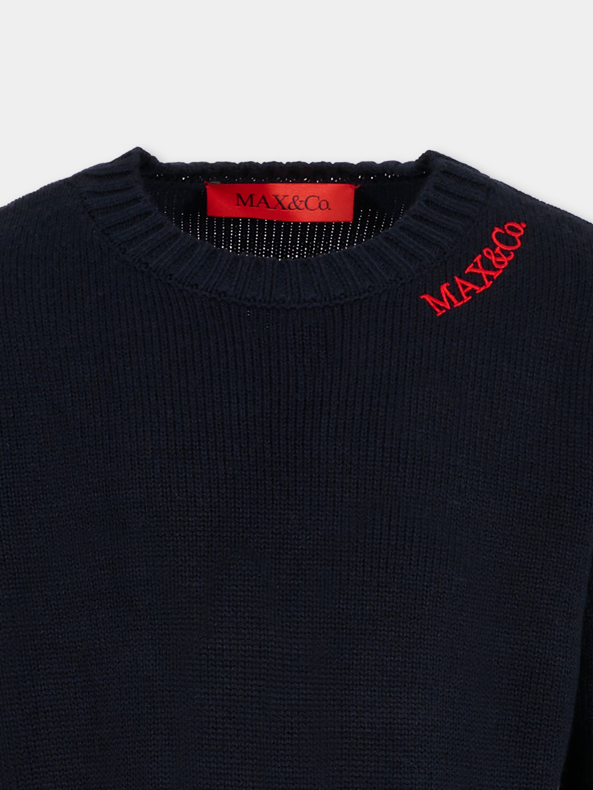 Maglione blu per bambina con logo,Max&co,MX0251-MX043-MX853