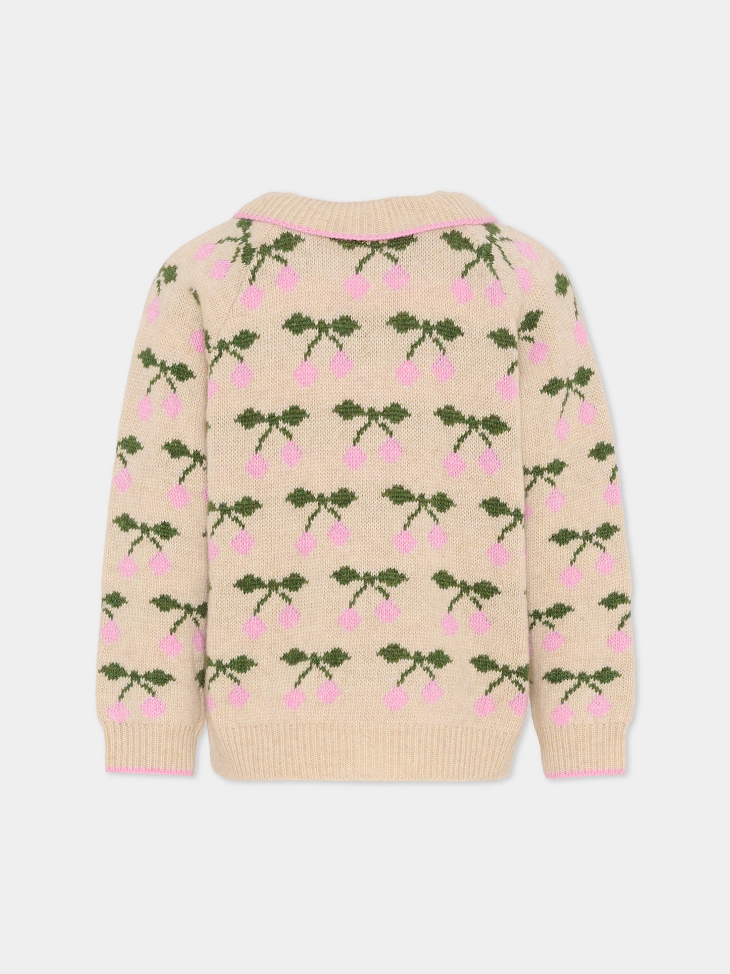 Cardigan beige per bambina con ciliegie,Konges Sløjd,KS103712 CHERRY