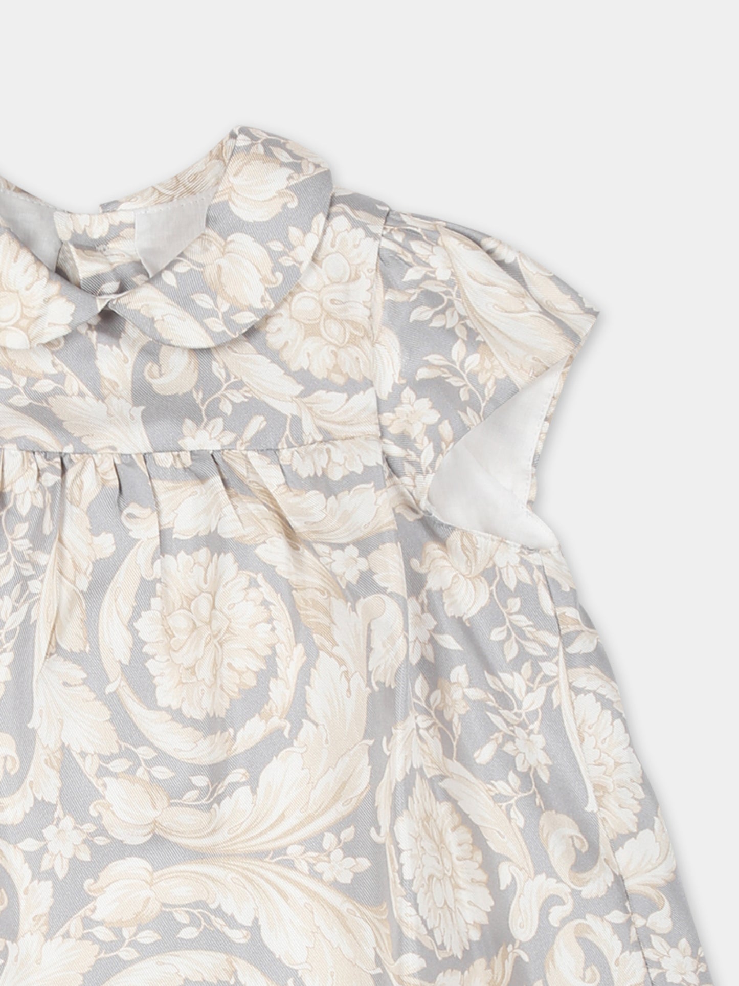 Vestito grigio per neonata con stampa Barocco,Versace,1017943 1A12840 2EO90