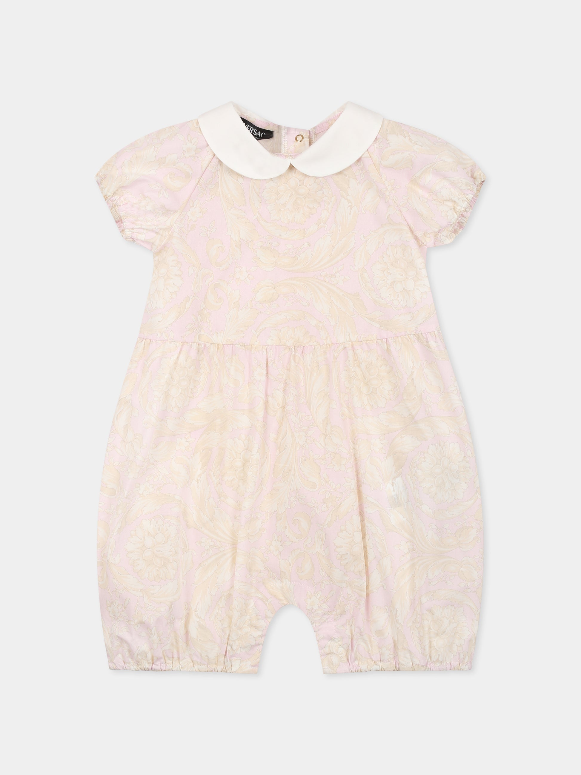 Pagliaccetto rosa per neonata con stampa Barocco,Versace,1017960 1A12862 2PW40