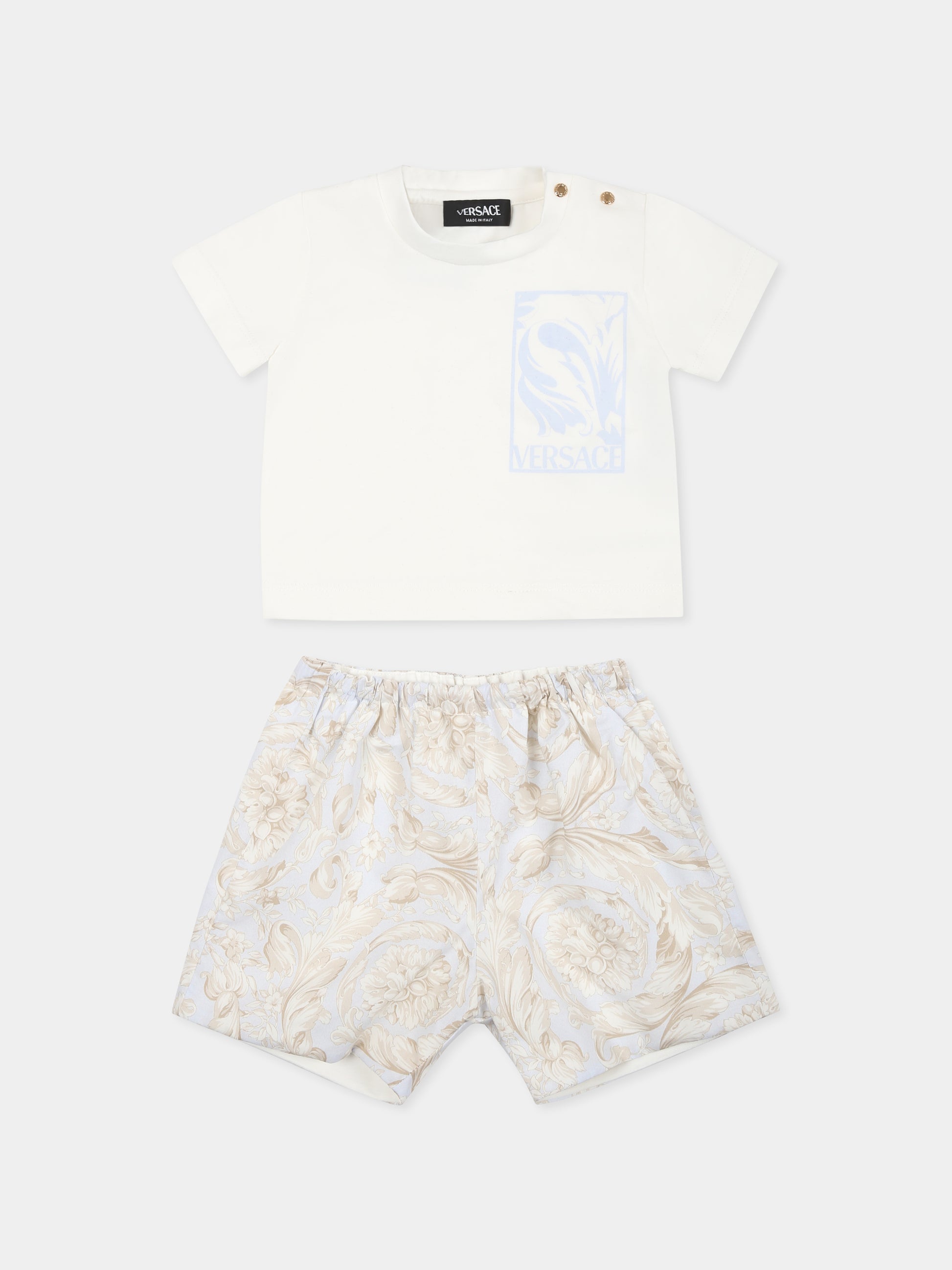 Completo bianco per neonato con stampa Barocco,Versace,1017965 1A12865 6WE80