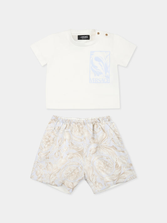 Completo bianco per neonato con stampa Barocco,Versace,1017965 1A12865 6WE80