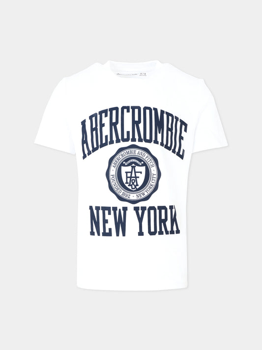 T-shirt bianca per bambino con logo,Abercrombie & Fitch,AF93AJ92 93AJ92 W1T