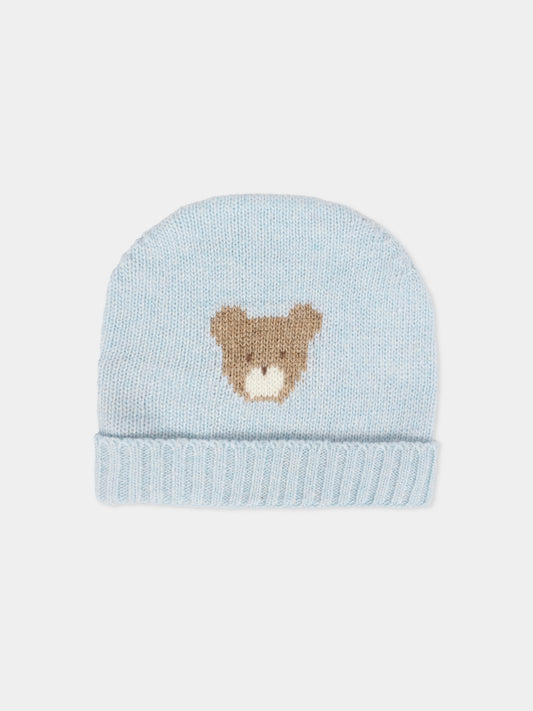 Berretto celeste per neonato con orsetto,J.o. Milano,569A1 CIELO