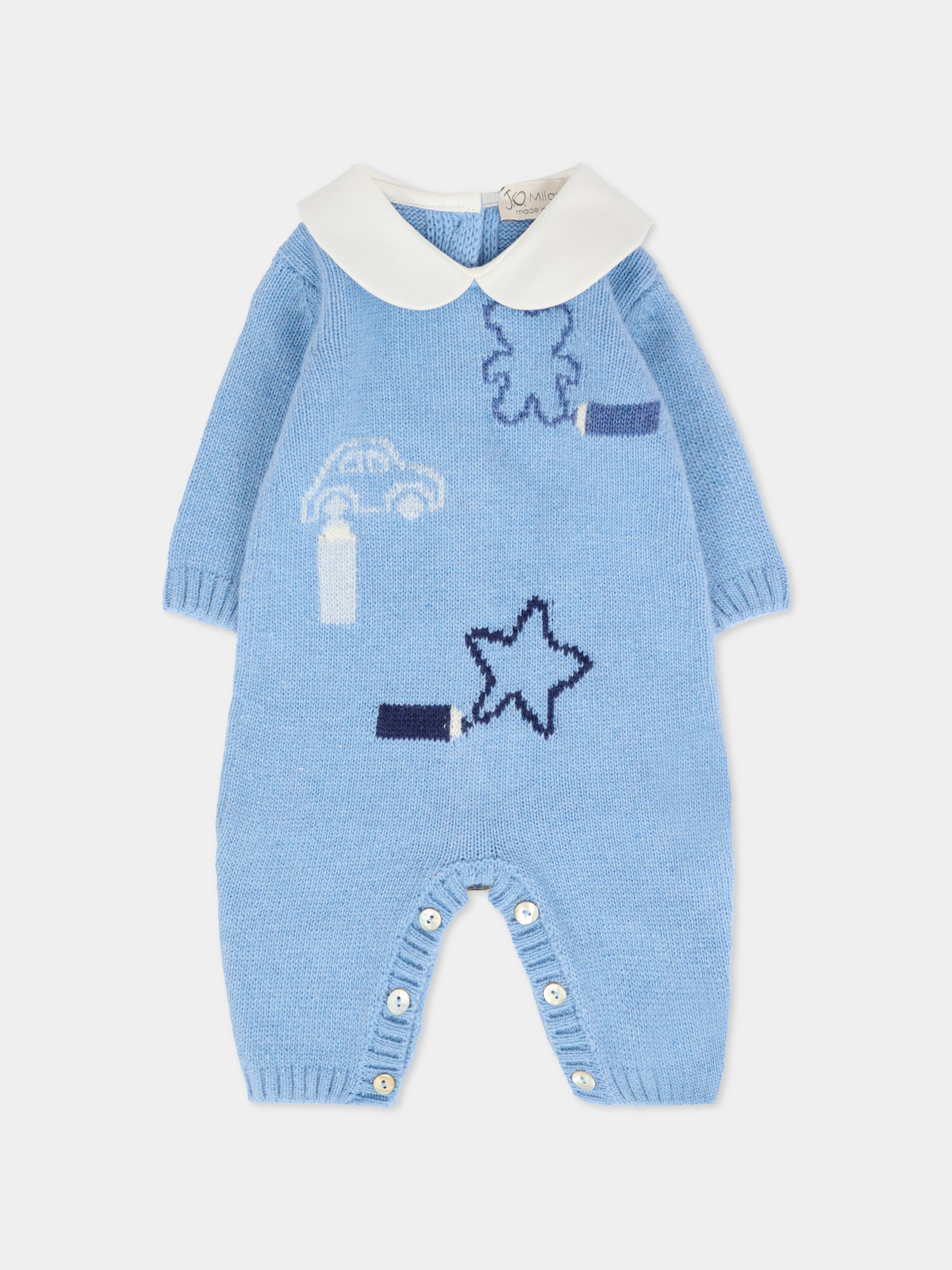 Tutina celeste per neonato con disegni,J.o. Milano,561A3 CELESTE