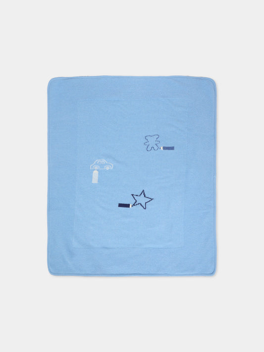 Coperta celeste per neonato con disegni,J.o. Milano,568A3 CELESTE