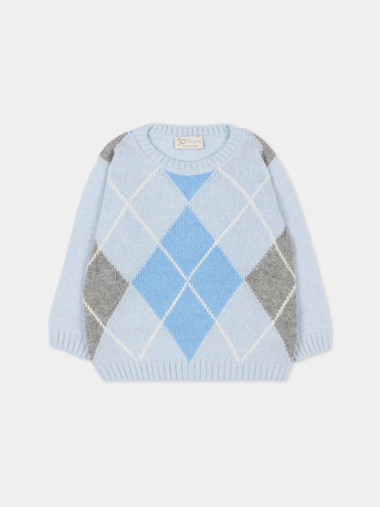 Maglione celeste per neonato con  motivo a rombi,J.o. Milano,563F2 CIELO