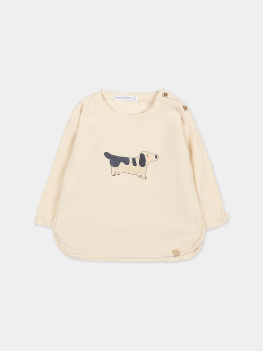 Felpa avorio per neonati con cane,Bamboom,1075 WARM WHITE